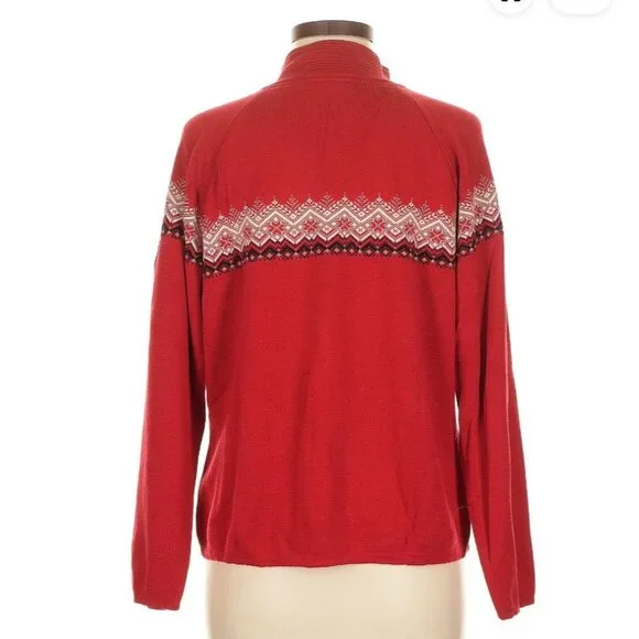Dale of Norway Classic Pullover Sweater Women's XL 1/4 zip Red White Black - Picture 5 of 14